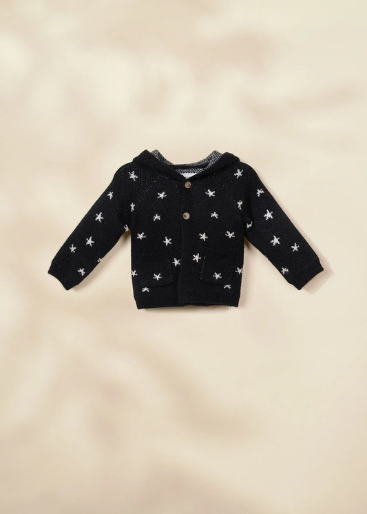 Hooded Jacquard Stars Cardigan