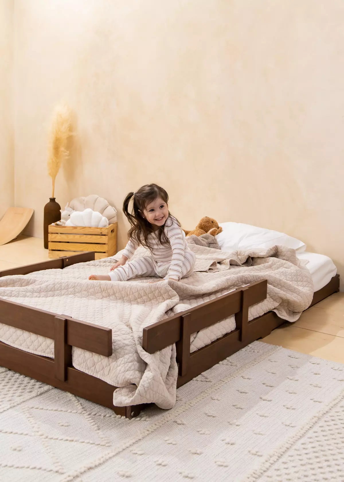 Image of Base de lit en bois - Format simple - Noisette