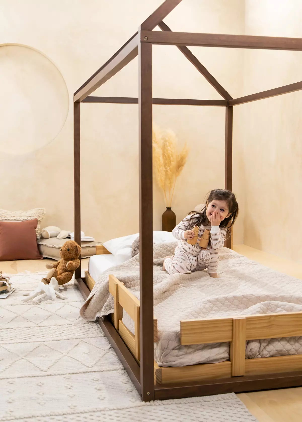 Image of Wooden Bed Frame Rail - Natural Wood