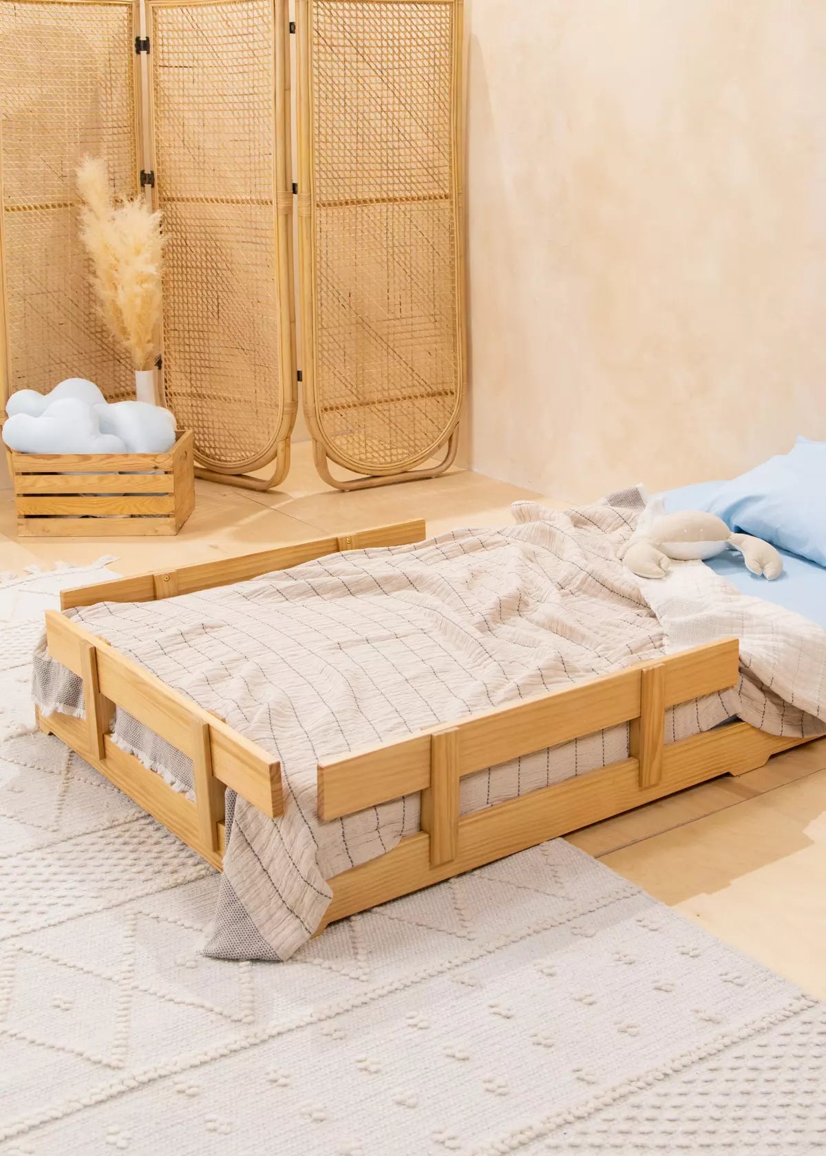 Bed Frame With Rails Wooden Bed Frame Rail - Natural Wood – Coco Village