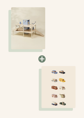 Wooden Parking Garage Playset & 10 Wooden Vehicles Bundle