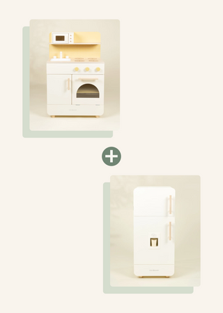 Wooden Play Kitchen & Play Refrigerator Bundle