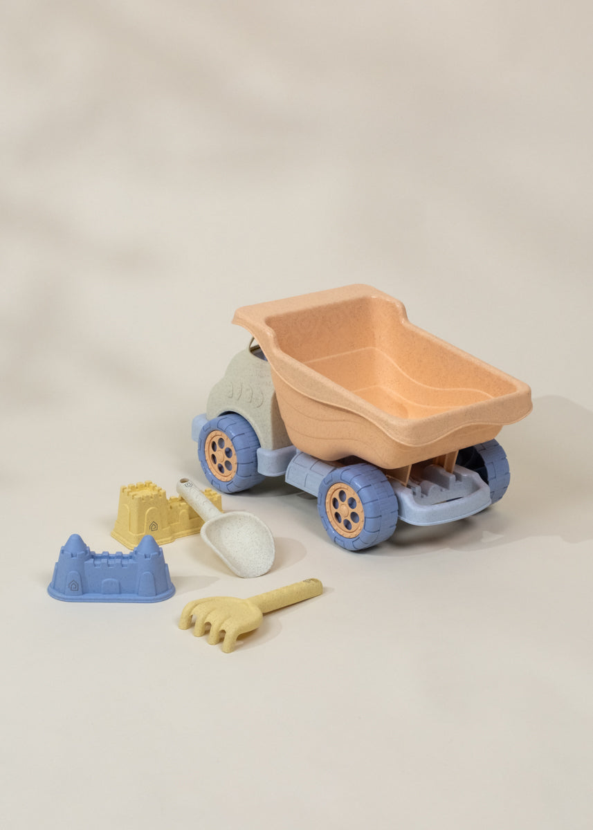 Image of Ensemble de jouets de sable en paille de blé grand format 5 pièces – Camion benne et accessoires 