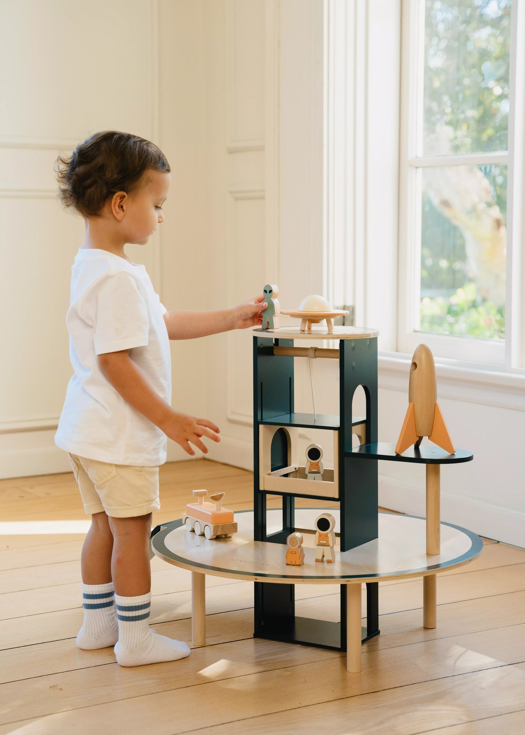 Oversized Wooden Space Station Playset & Accessories