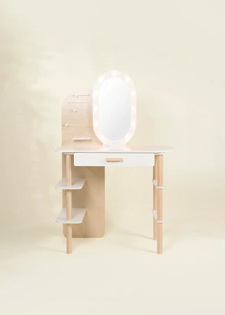 Large Wooden Vanity Station Lighted Mirror & Shelves