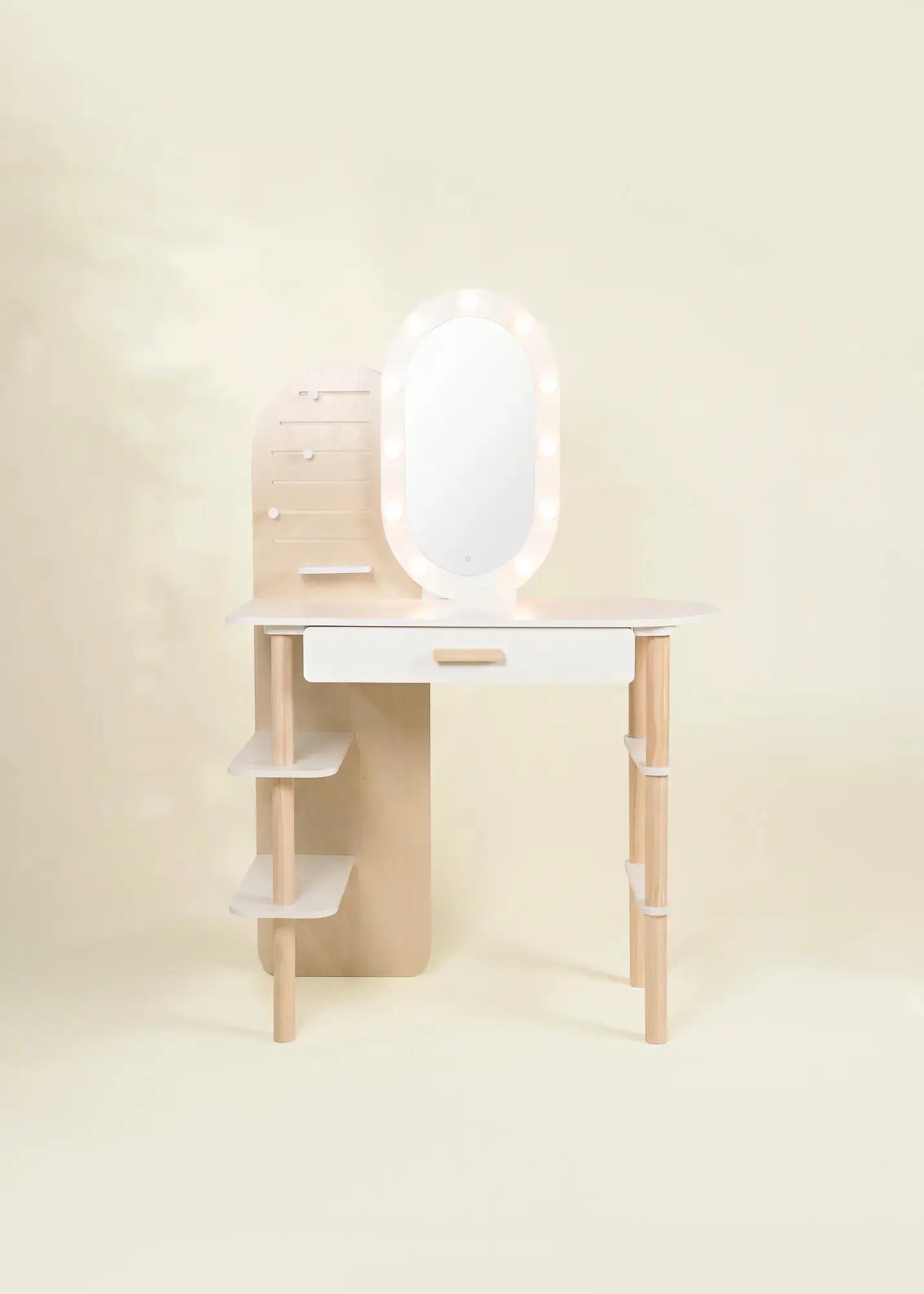 Large Wooden Vanity Station Lighted Mirror & Shelves
