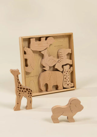 Casse-tête empilable en bois - Safari - 8 pièces