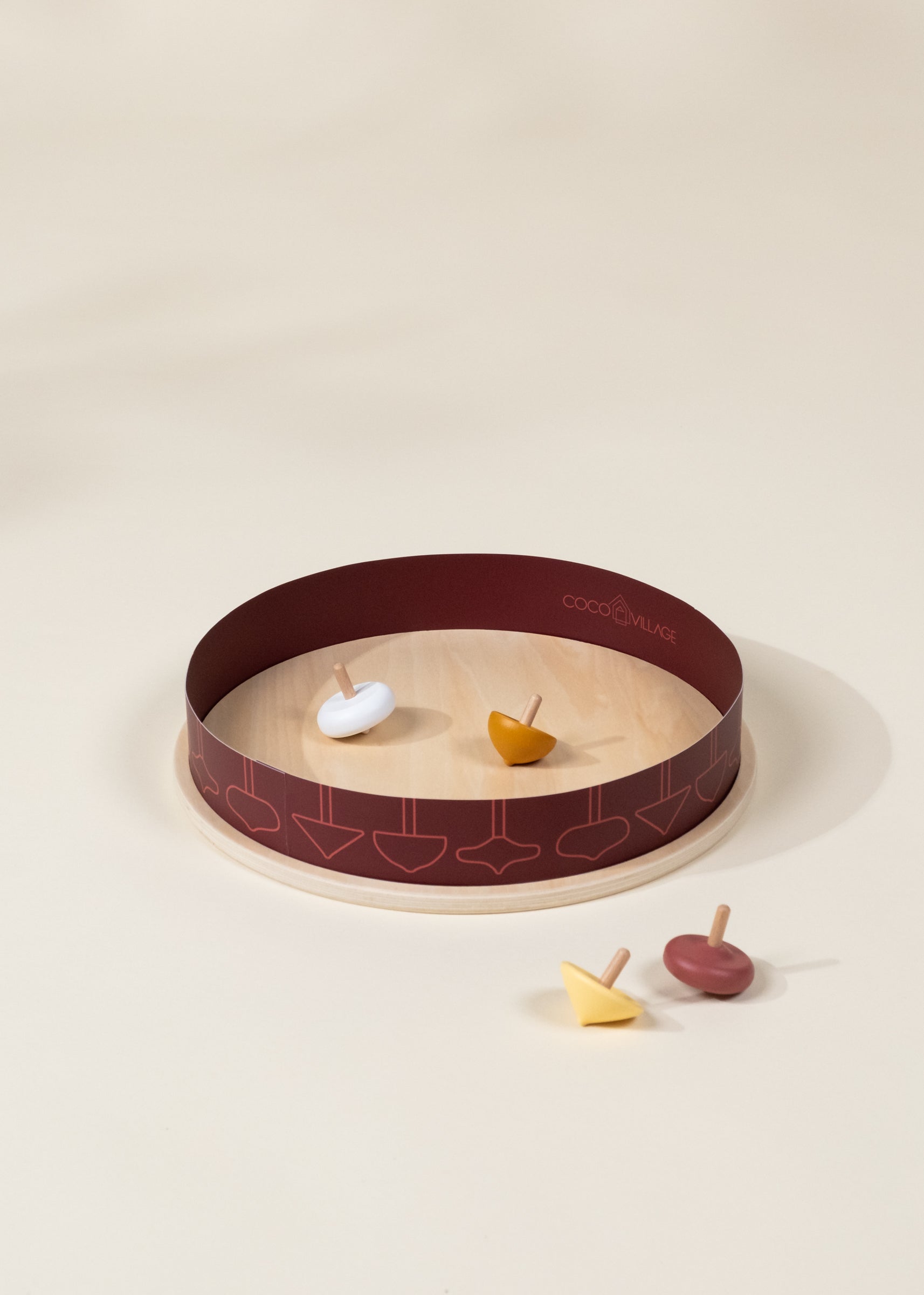 Image of Ensemble de 4 toupies en bois avec arène 