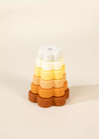Six Silicone Stackable Flowers - Baby Toys - Orange, Yellow and White - Safe - Bath Toys - Chewable - Safe Play - Coco Village
