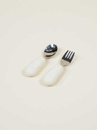 Ensemble fourchette et cuillère pour enfant en silicone – Collection Pottery 
