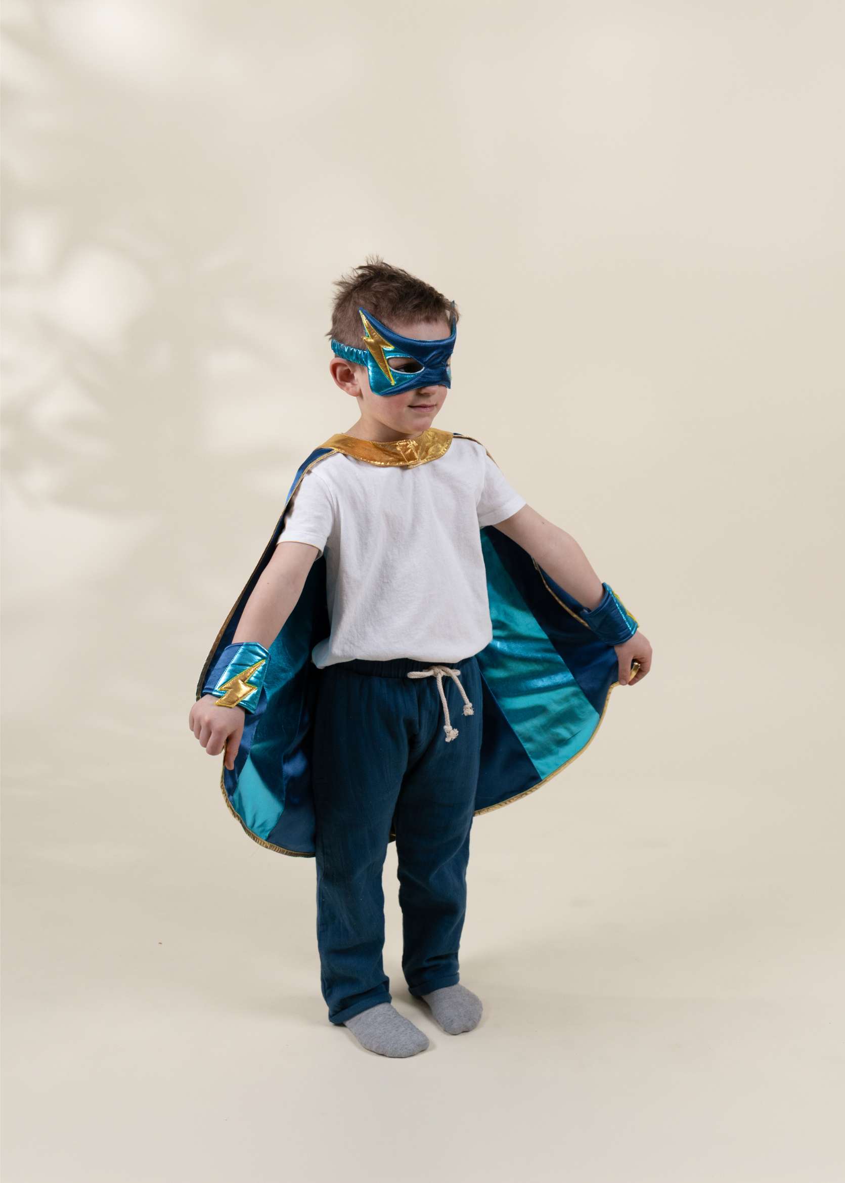Image of Costume cape et masque de super-héros bleu foncé 