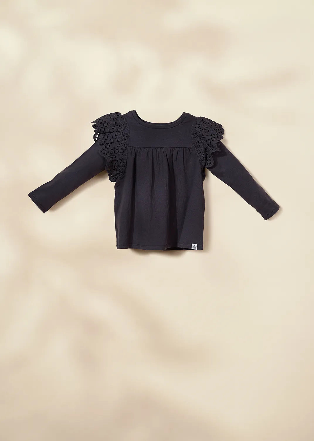 Image of Ruffle Shoulder Tee Black 9-12m