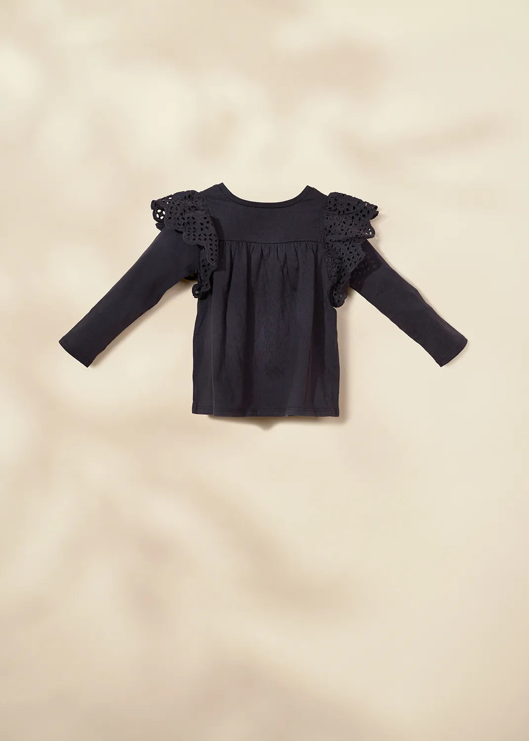 Image of Ruffle Shoulder Tee Black 9-12m