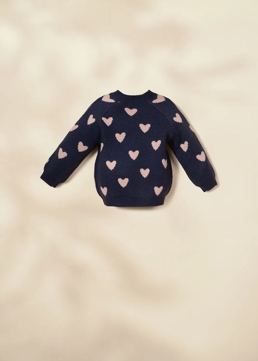 Crew Neck Heart Knit Sweater