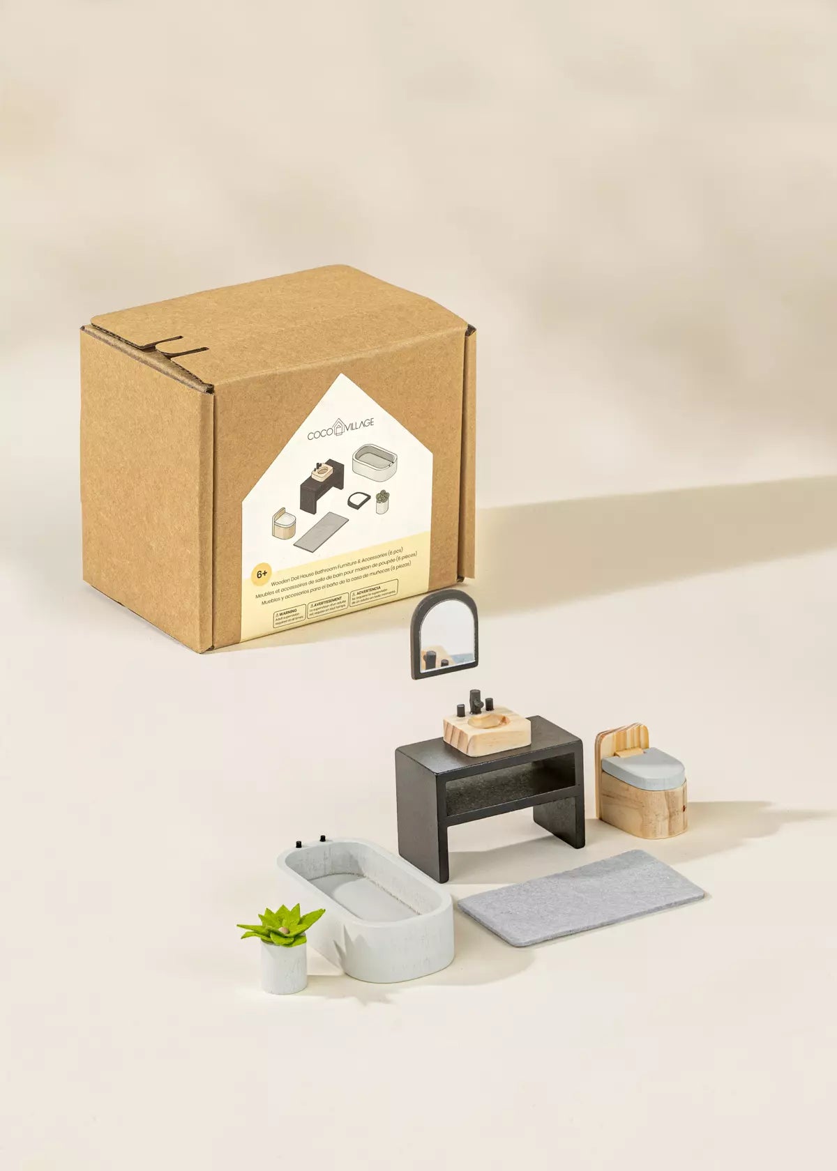 Image of Wooden Doll House Bathroom Furniture (6pcs)