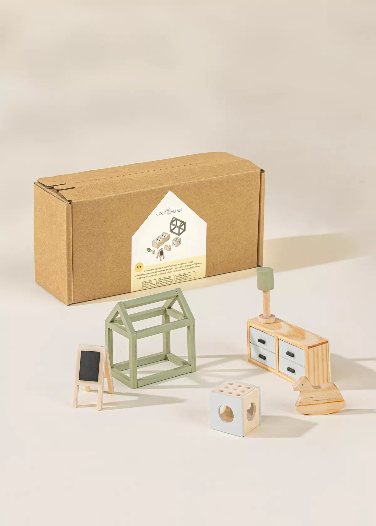 Image of Wooden Doll House Kids Room Furniture (10pcs)