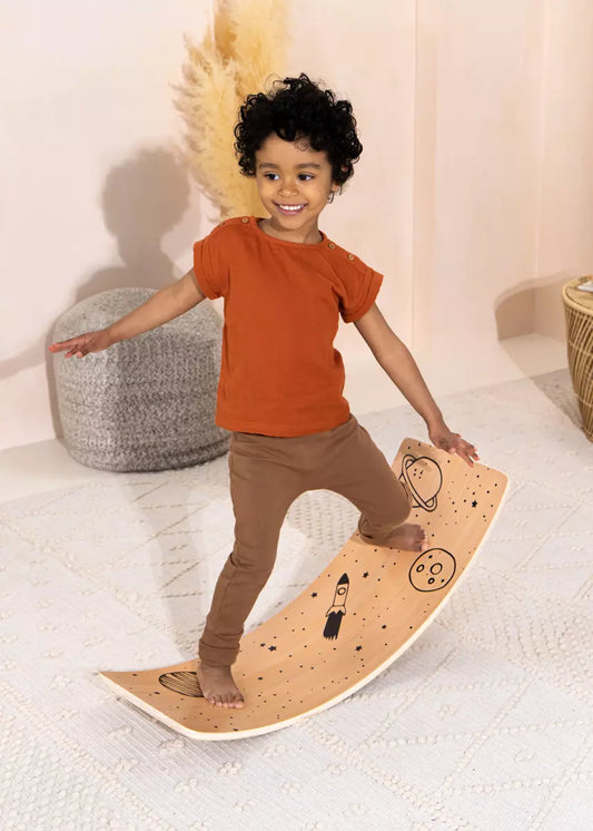 Balance Board - Cosmic - Natural Wood - Space and Planets - Slide - Stool - Play - Coco Village