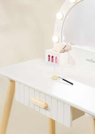 Coiffeuse en bois avec miroir éclairé et tabouret