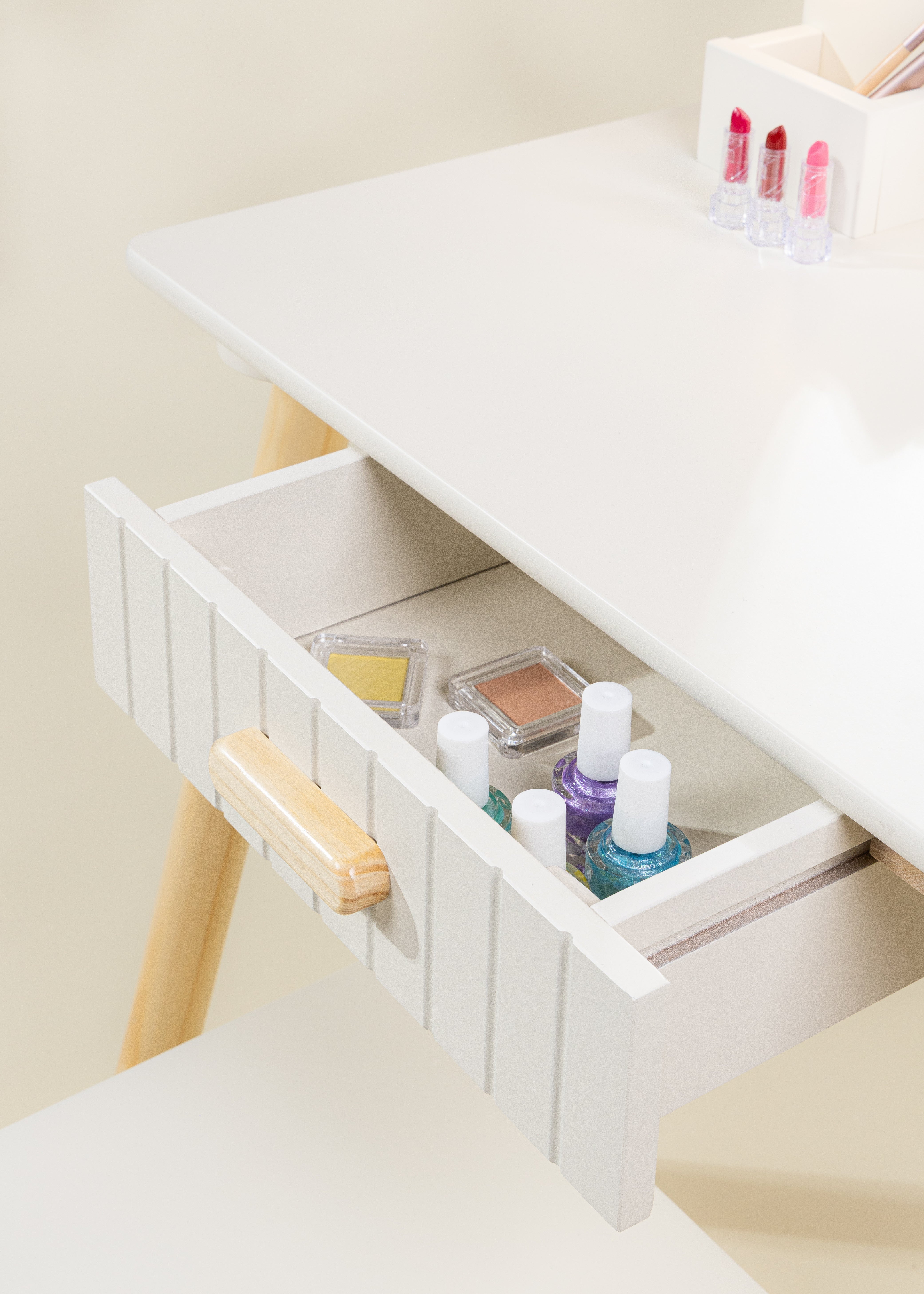 Image of Wooden Play Vanity with Lighted Mirror & Stool