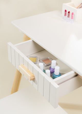 Coiffeuse en bois avec miroir éclairé et tabouret