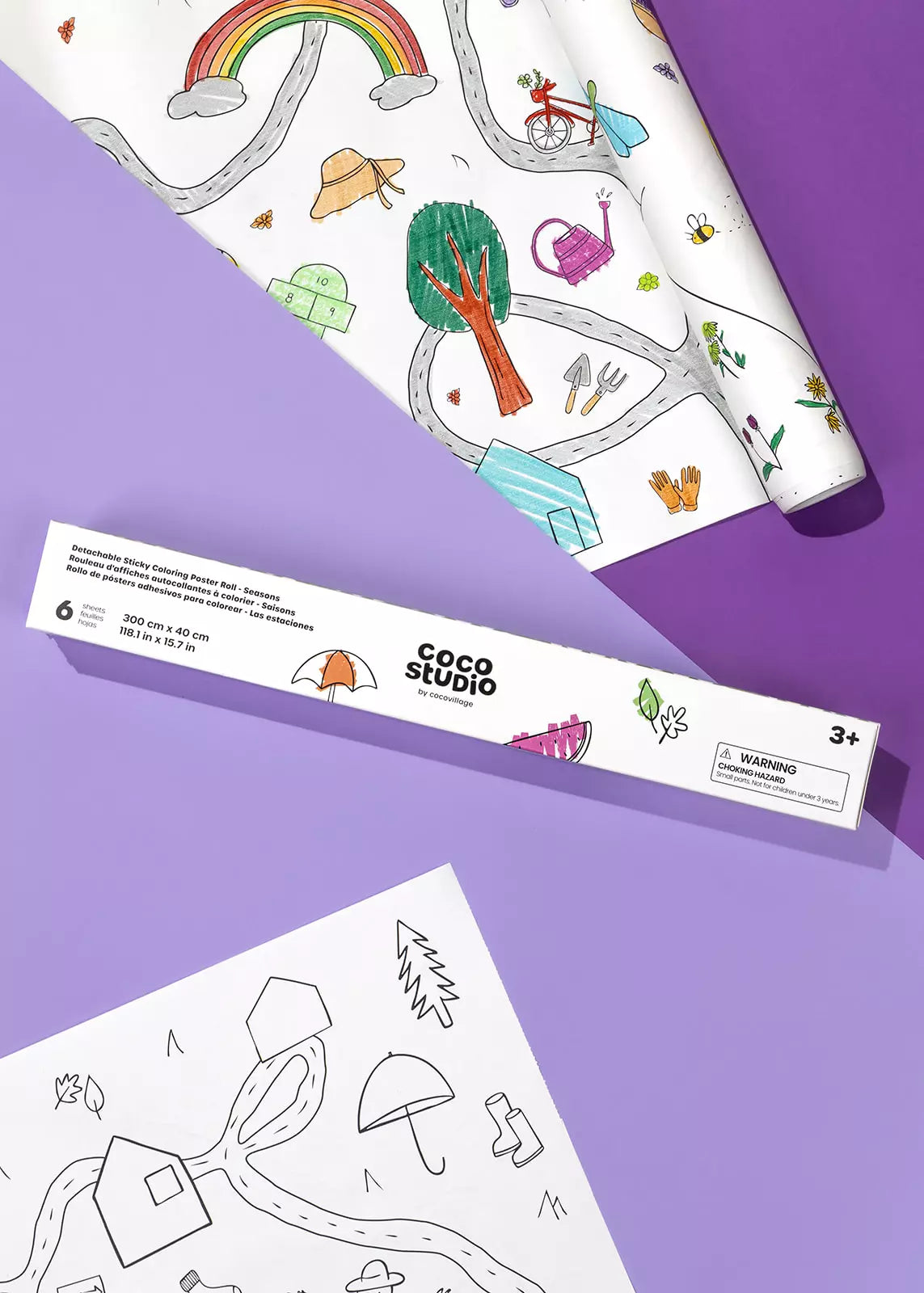 Detachable Seasons Sticky Coloring Poster Roll - 6 sheets