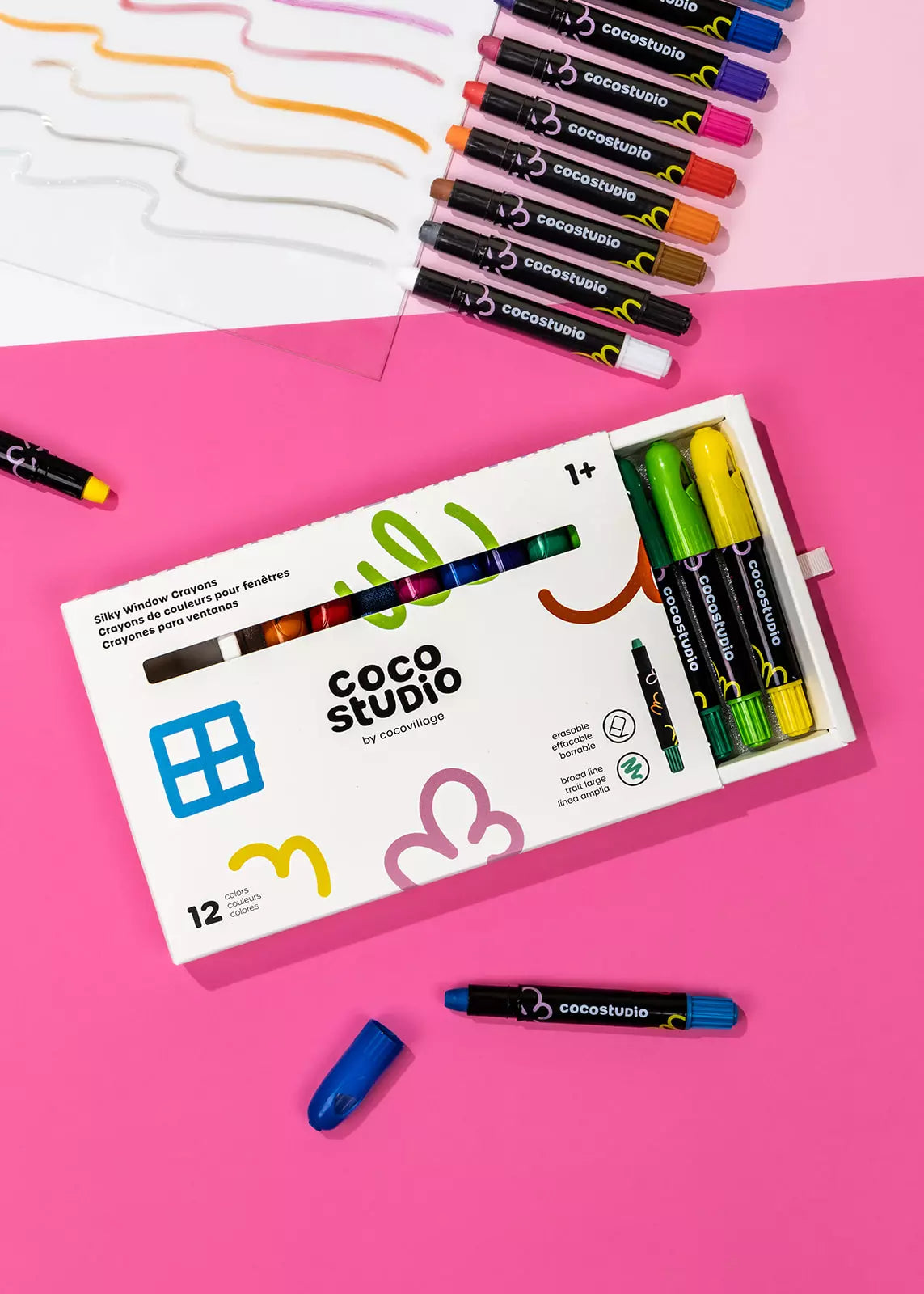Erasable Silky Window Crayons - 12 colors