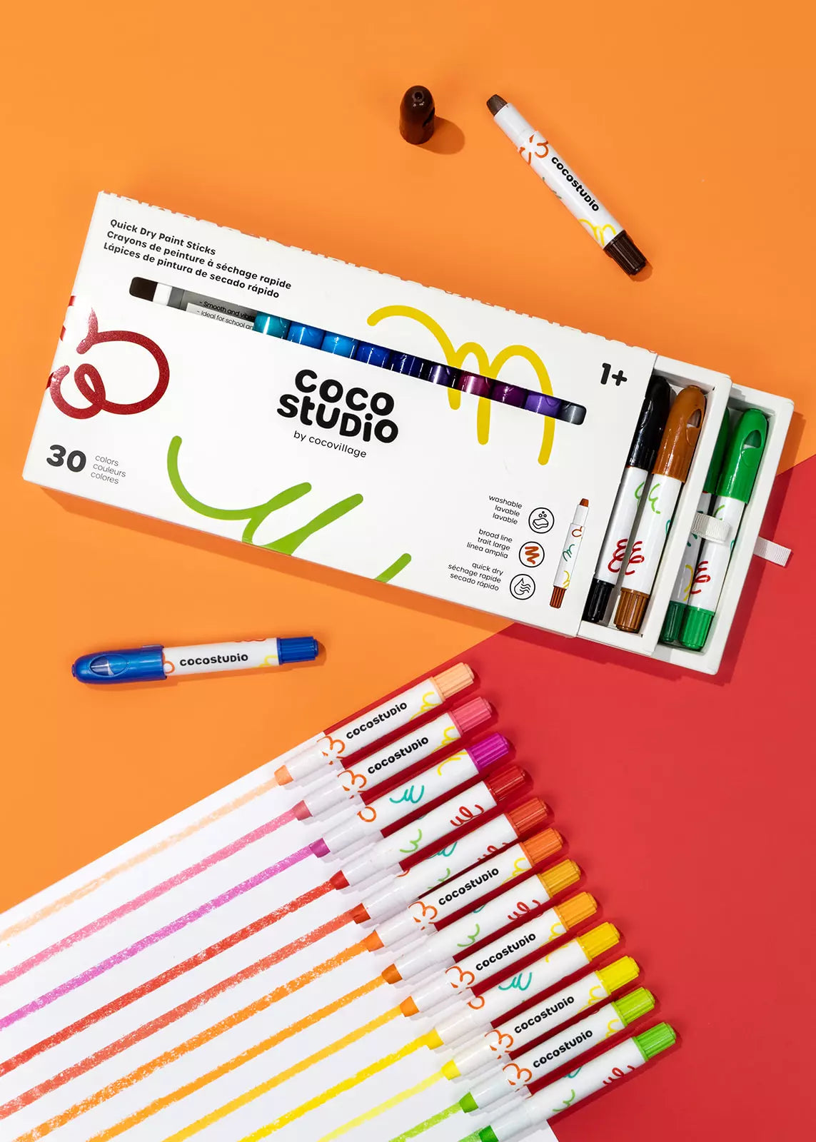 Quick Dry Paint Sticks Set - 30 colors