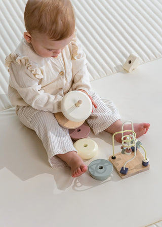 Coffret cadeau de jouets en bois pour bébé : anneaux empilables et labyrinthe de perles