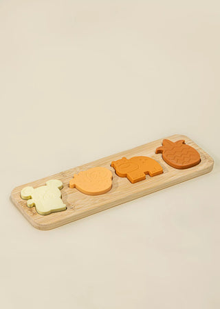 Silicone Puzzle on Wooden Plate - Jungle