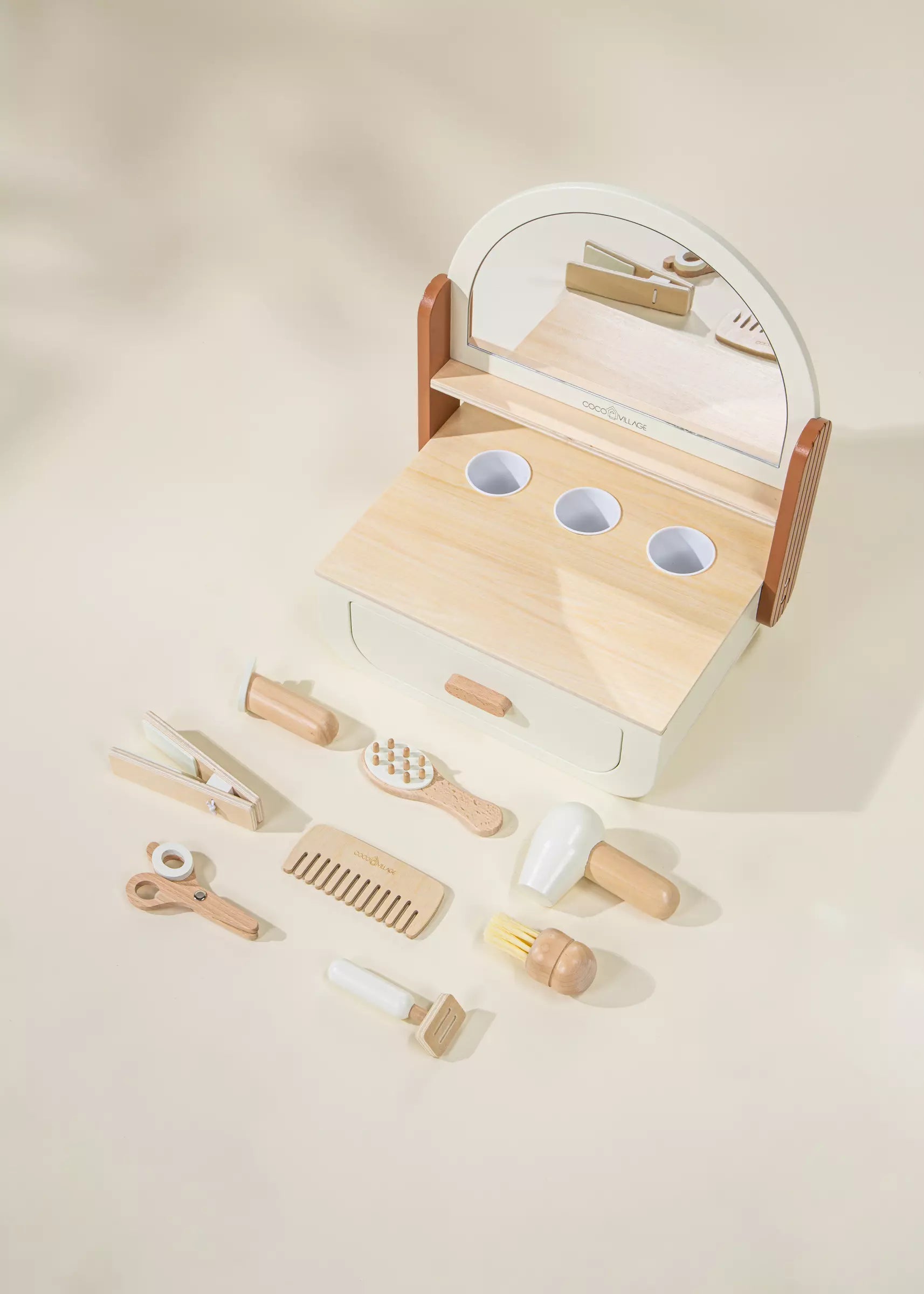 Image of Ensemble de station beauté en bois & accessoires