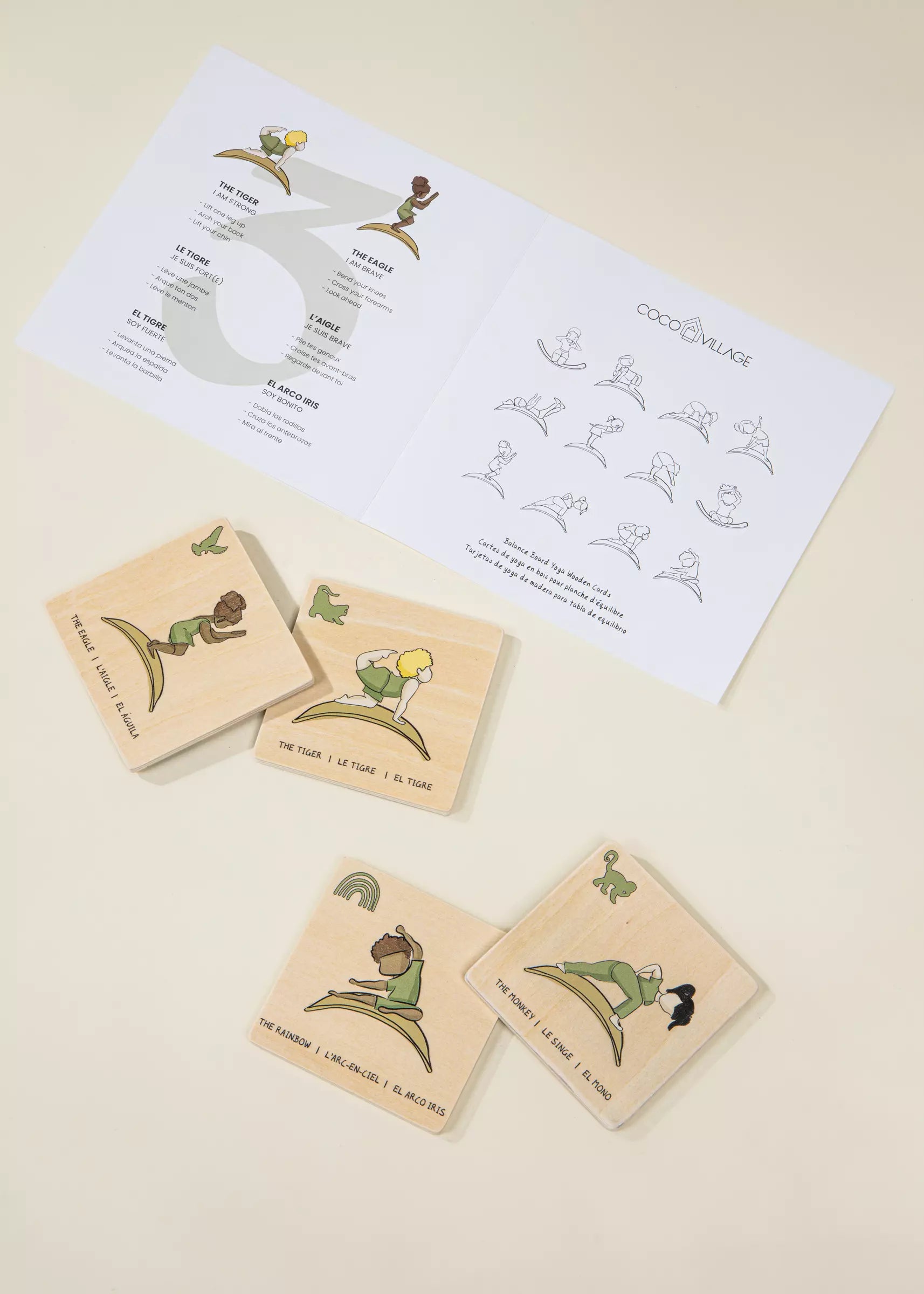 Image of Cartes de yoga en bois pour planche d'équilibre (12 pcs)