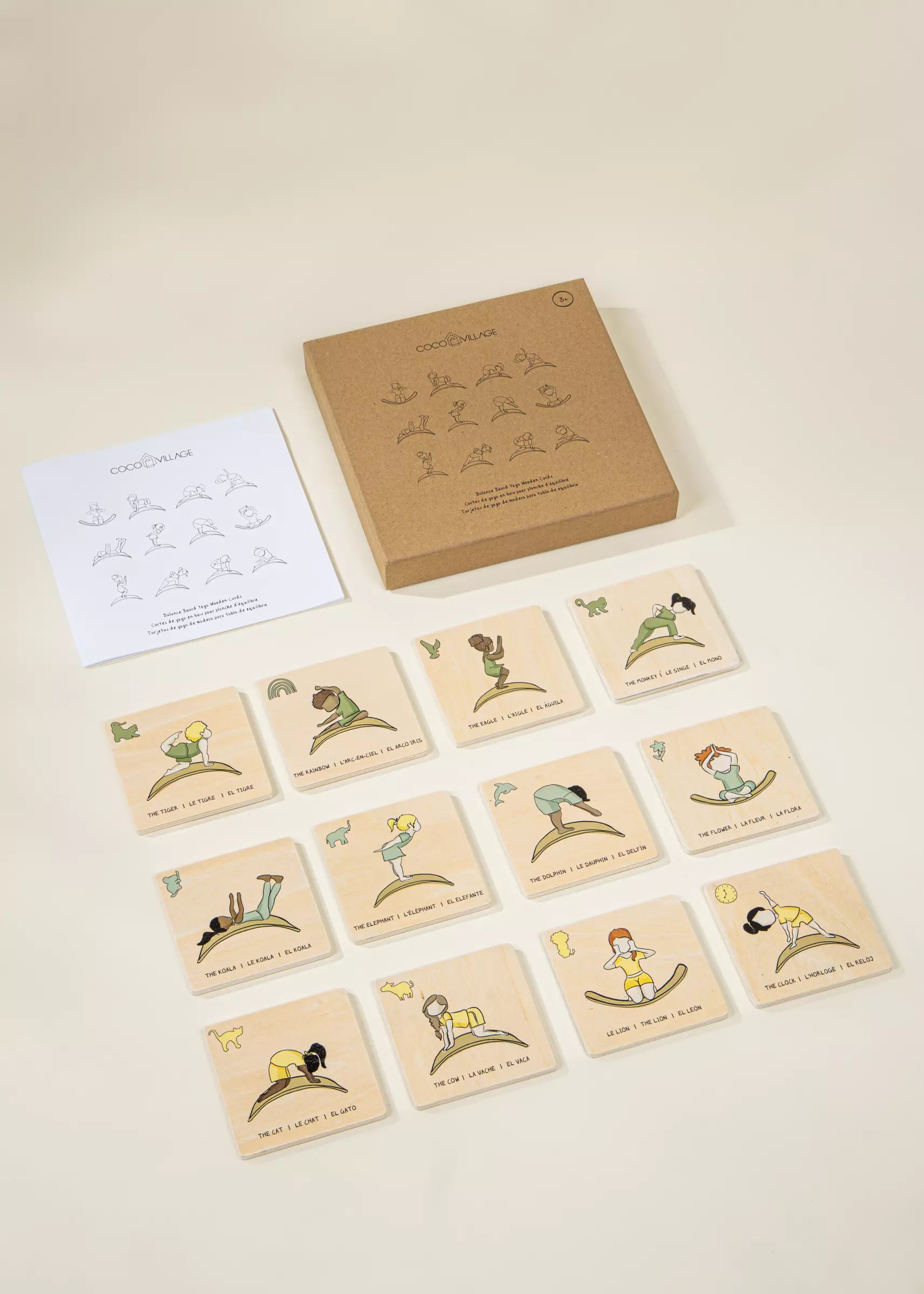 Image of Cartes de yoga en bois pour planche d'équilibre (12 pcs)