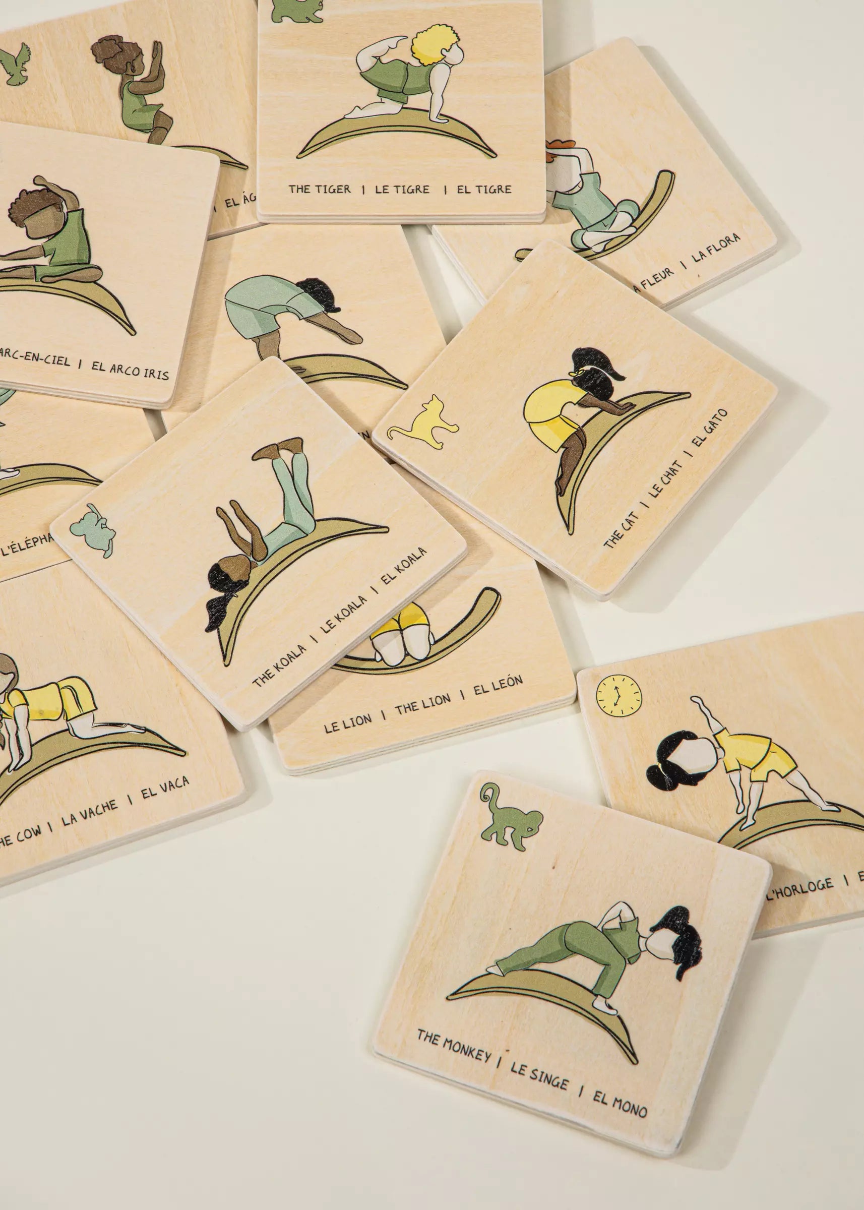 Image of Cartes de yoga en bois pour planche d'équilibre (12 pcs)
