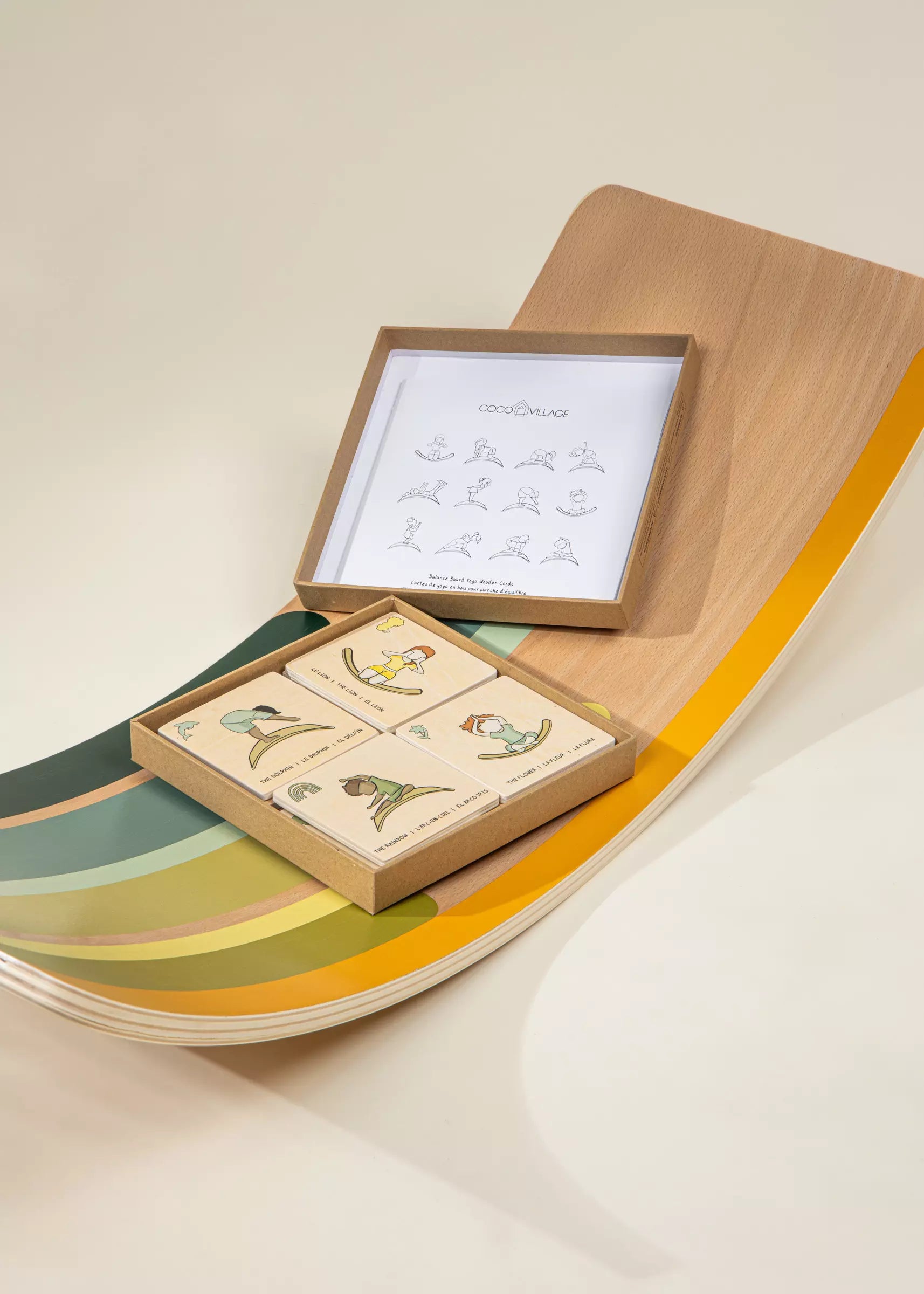 Image of Cartes de yoga en bois pour planche d'équilibre (12 pcs)