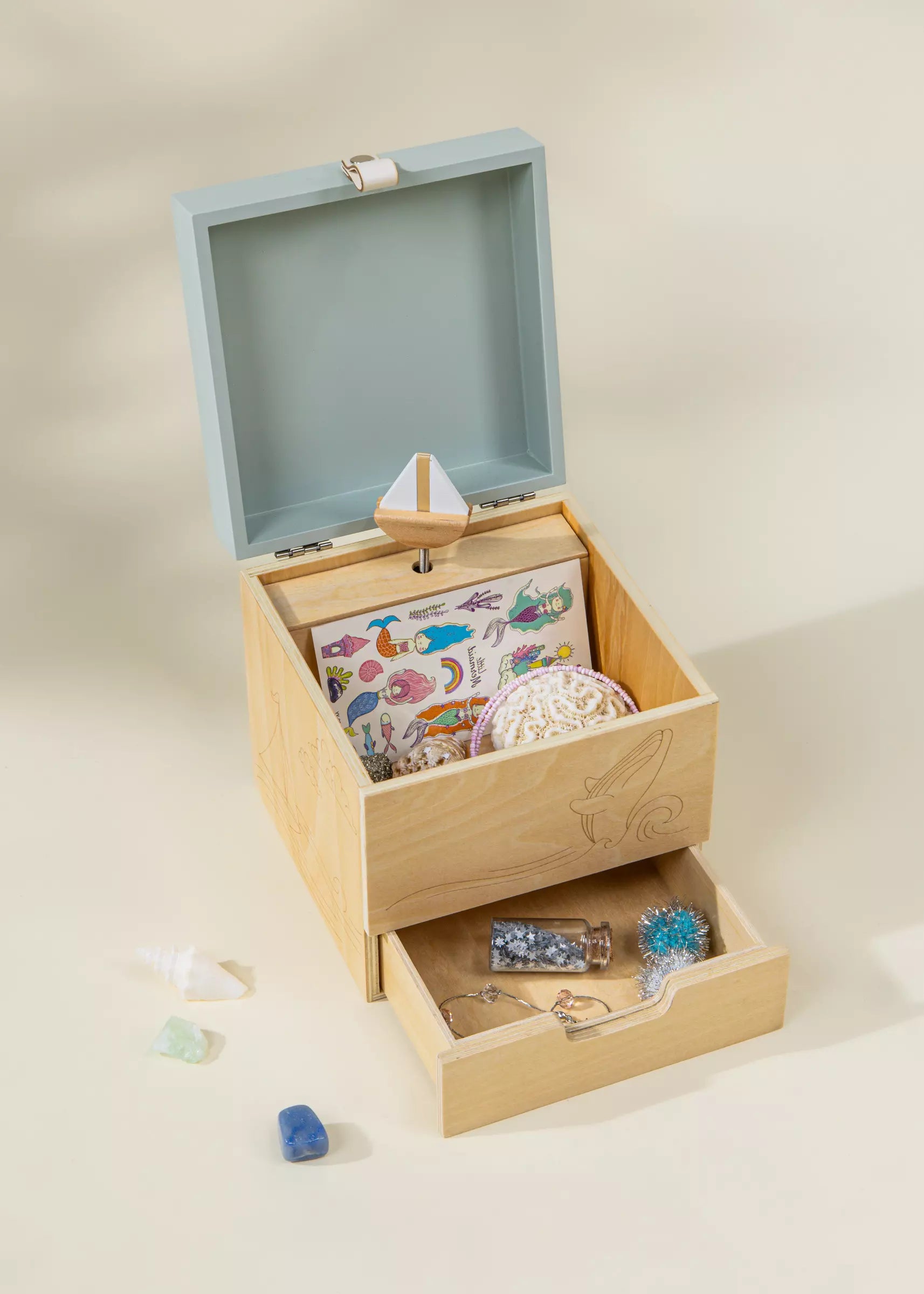 Image of Wooden Musical Souvenir Box - Ocean