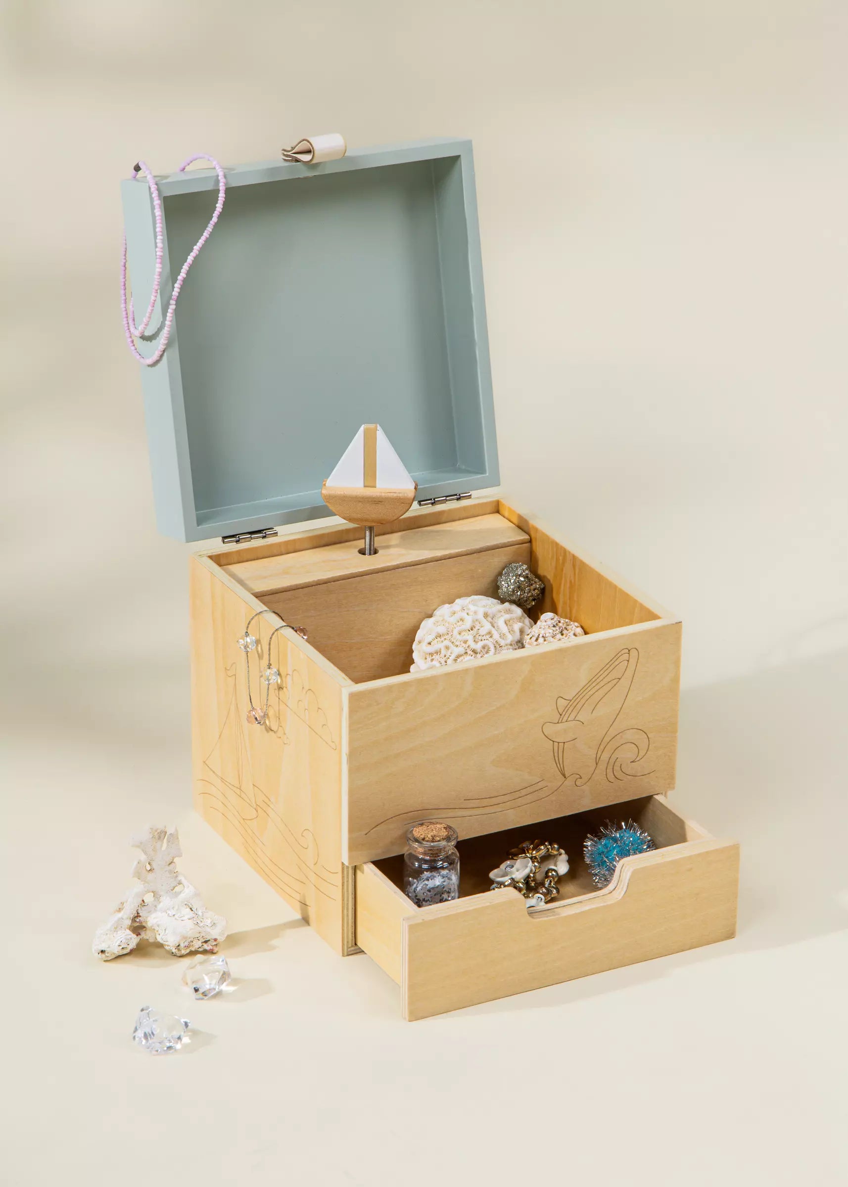 Image of Wooden Musical Souvenir Box - Ocean