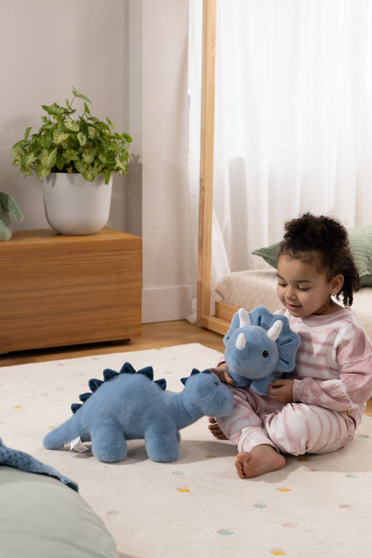 Peluche Dino - Tricératops bleu