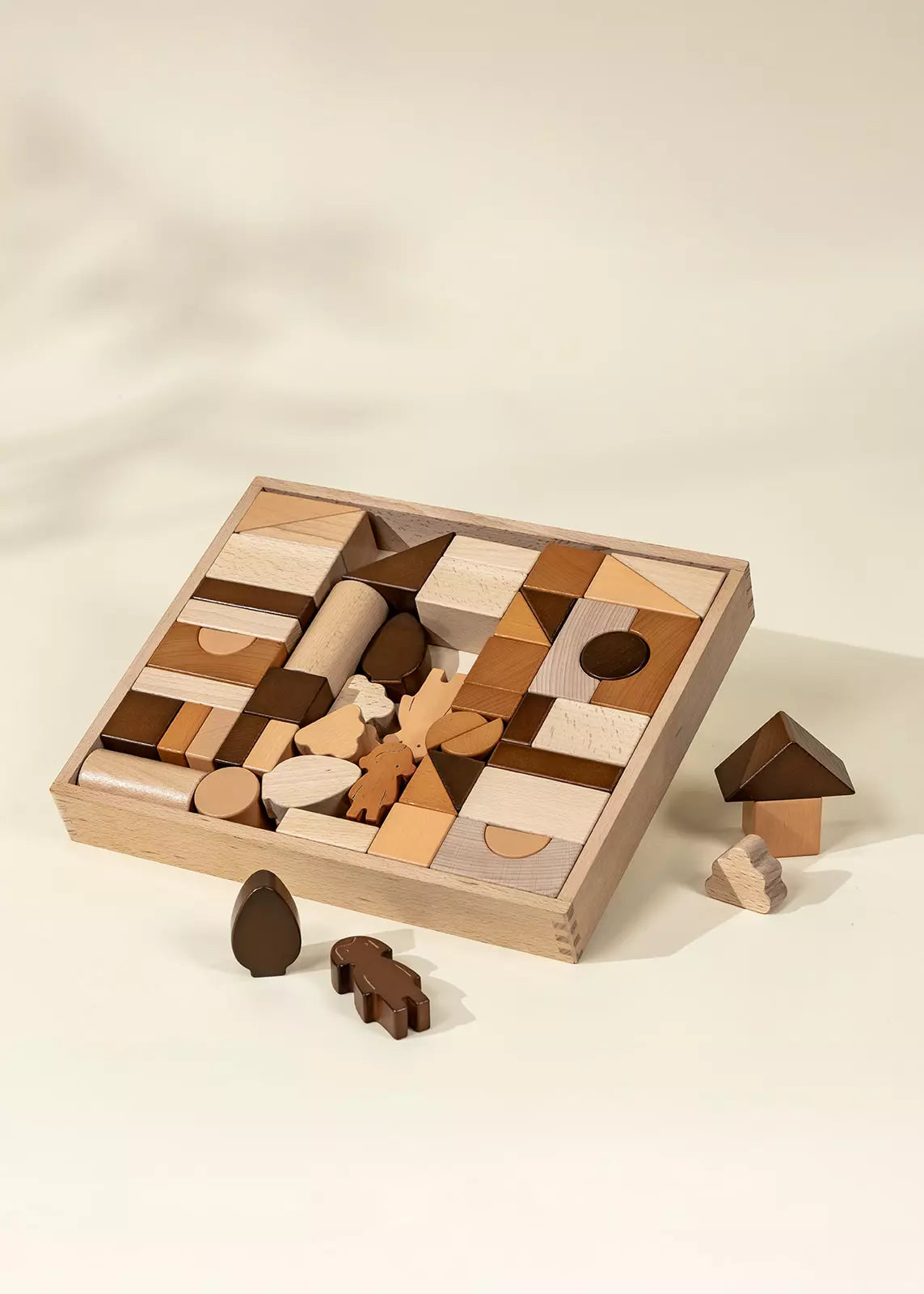 Image of Ensemble de blocs de construction premium en bois - 56 pièces 