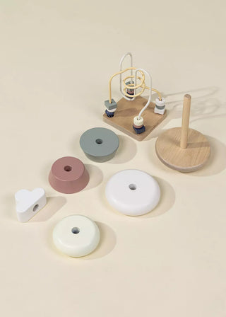 Coffret cadeau de jouets en bois pour bébé : anneaux empilables et labyrinthe de perles