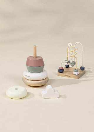 Coffret cadeau de jouets en bois pour bébé : anneaux empilables et labyrinthe de perles