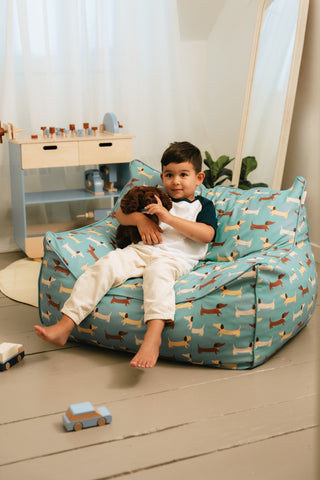 Fauteuil poire pour enfants en cuir végétalien - Chiens saucisses
