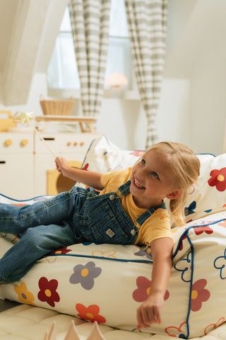 Fauteuil poire pour enfants en cuir végétalien - Fleurs Pop