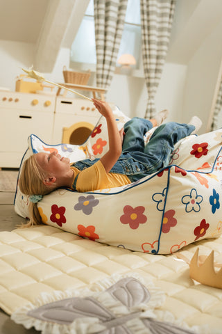 Fauteuil poire pour enfants en cuir végétalien - Fleurs Pop
