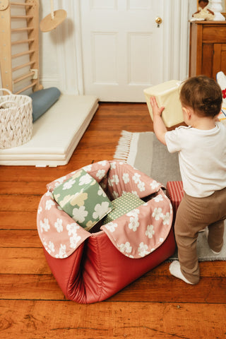 Vegan Leather Play Mat&Cubes Set-Flowered Garden