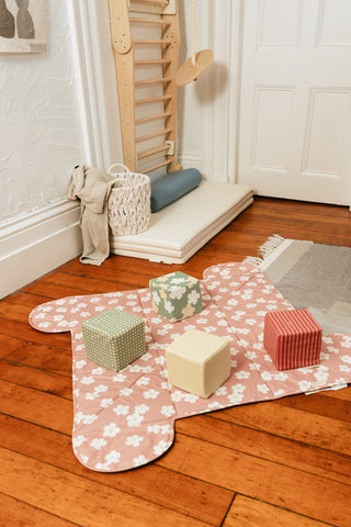 Vegan Leather Play Mat&Cubes Set-Flowered Garden
