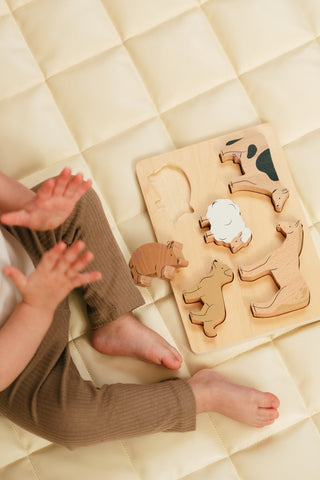 Set of 5 Pasture Animals on Wooden Plate