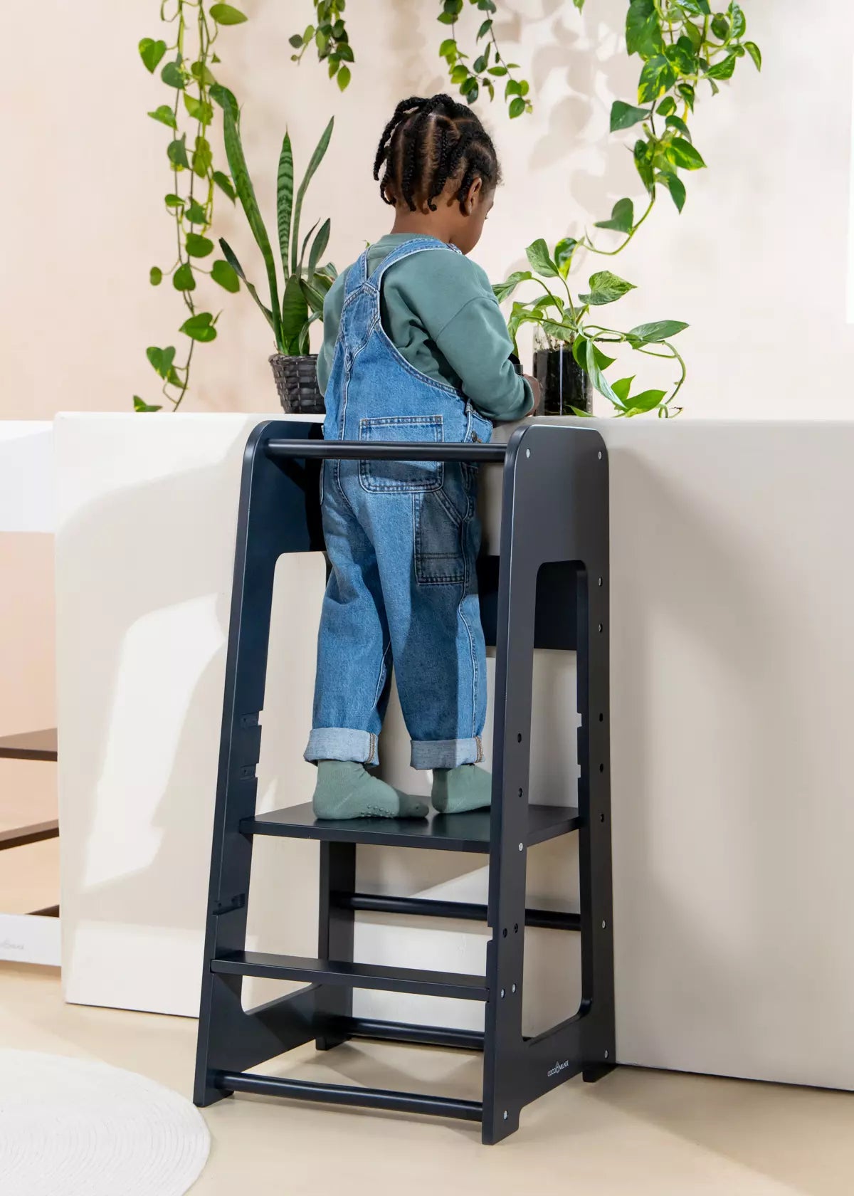 Image of Educational Tower - Learning Tower - Black - Adjustable steps - Furniture - Coco Village