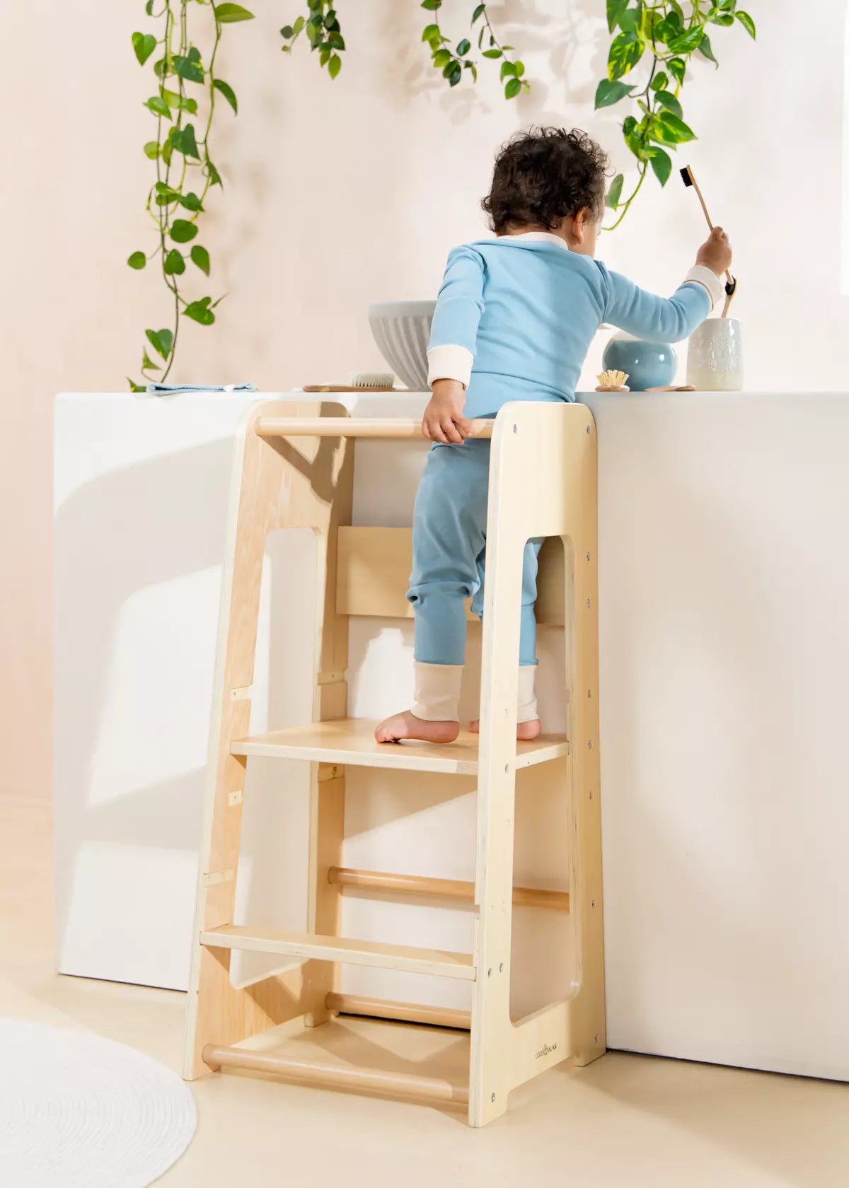 Image of Educational Tower - Learning Tower - Natural - Adjustable steps - Furniture - Coco Village