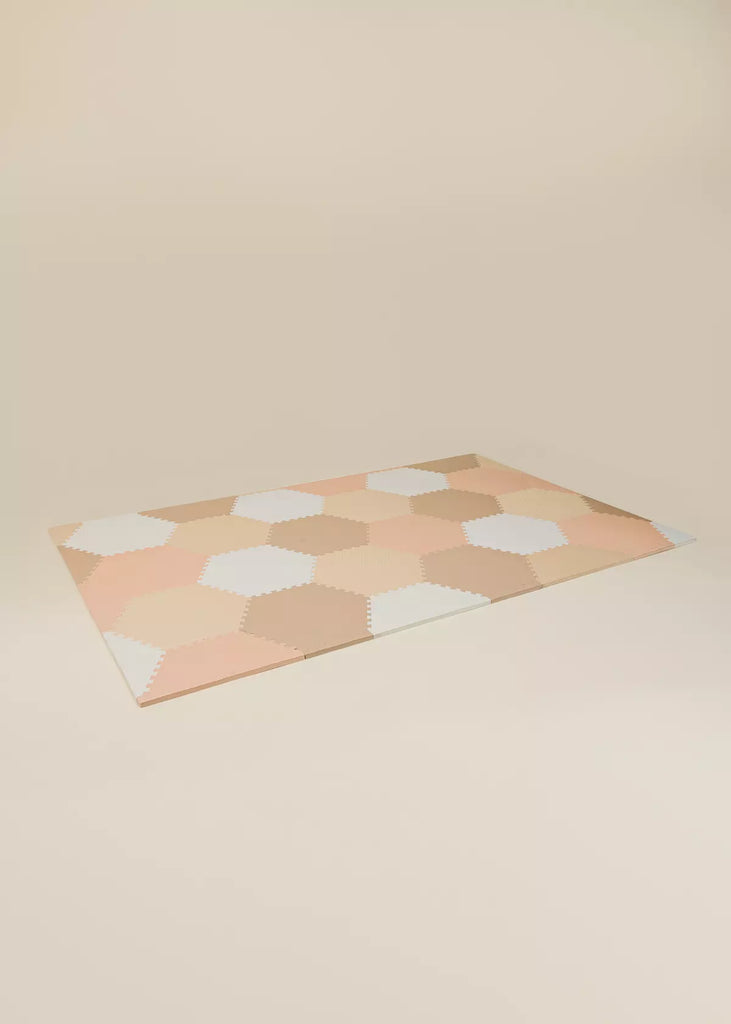 Foam Hexagon Play Mat for Babies - Beige, Brown, Pink and White - Soft Puzzle - Coco Village