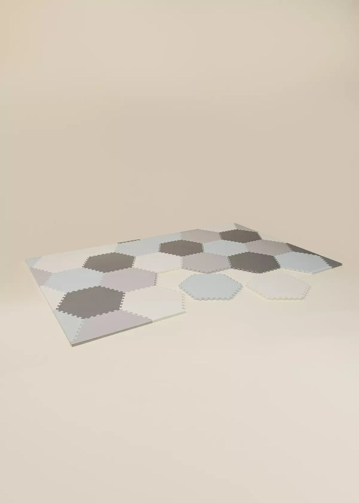 Foam Hexagon Play Mat for Babies - Grey, Blue and White - Soft Puzzle - Coco Village